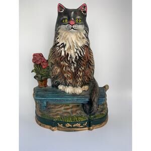 Vintage Cast Iron Doorstop Cat on a Bench